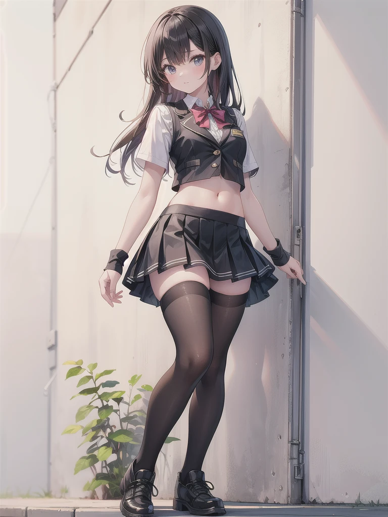 A woman in a short skirt and high heels standing on the stairs。, Beautiful anime school girl, seductive Anime Girls, Surreal , attractive Anime Girls, Anime Girls with long hair, Beautiful and attractive anime , beautiful Anime Girls, Anime full body illustration, Anime Girls, Ilya Kuvshinov with long hair, an Anime Girls