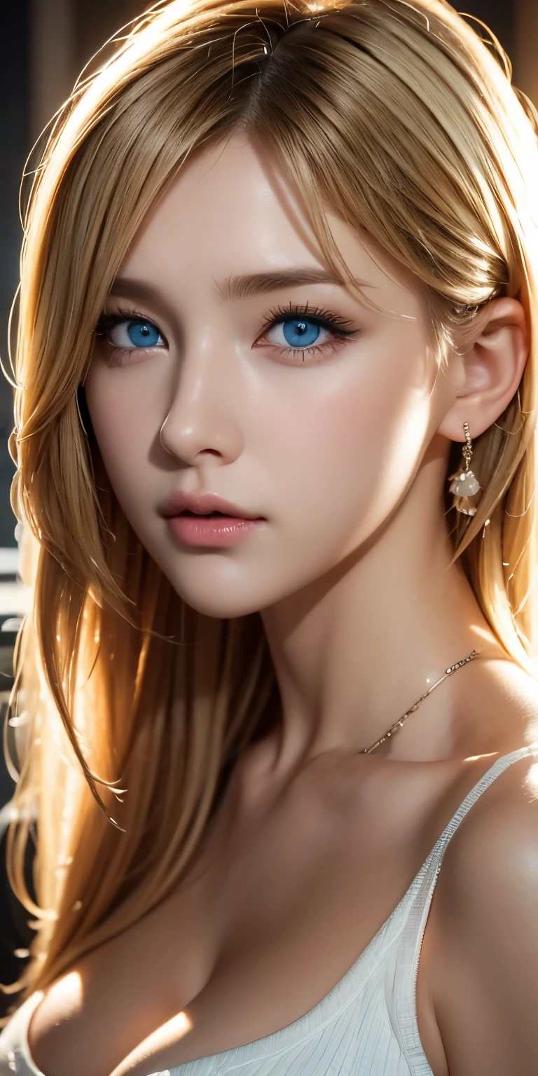 portrait , Practical, blue eyes, blond hair, big breasts, 4K resolution , High Quality CG, Beautiful CG, Soft Light ,