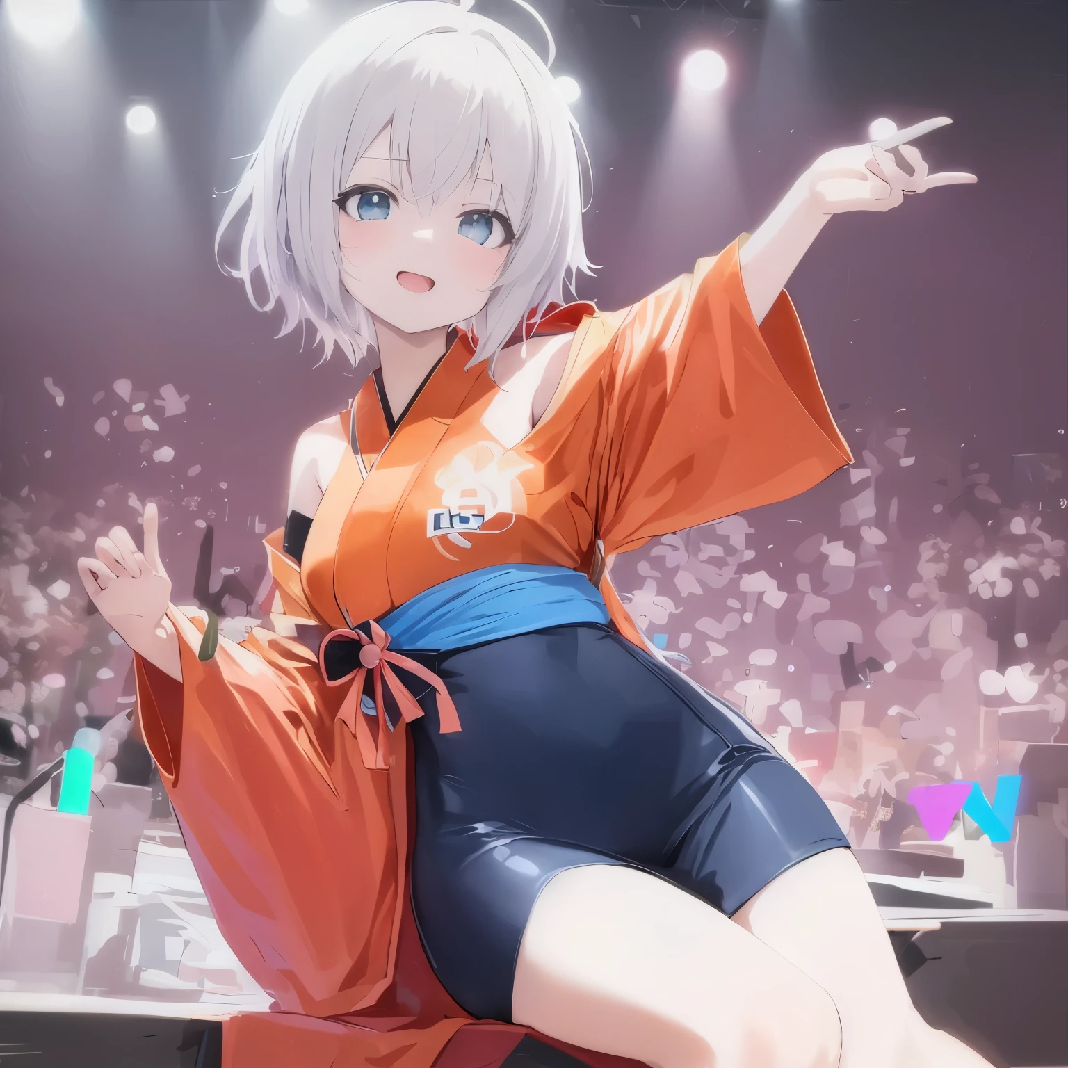 (best quality, masterpiece, highres),1girl,solo,earrings,hairclip,smiley face,grey hair,kimono,sitting,thighs,feet up,cowboy shot,looking at viewer,
<lora:BX_stadium seats_v1.16:1>,seats,