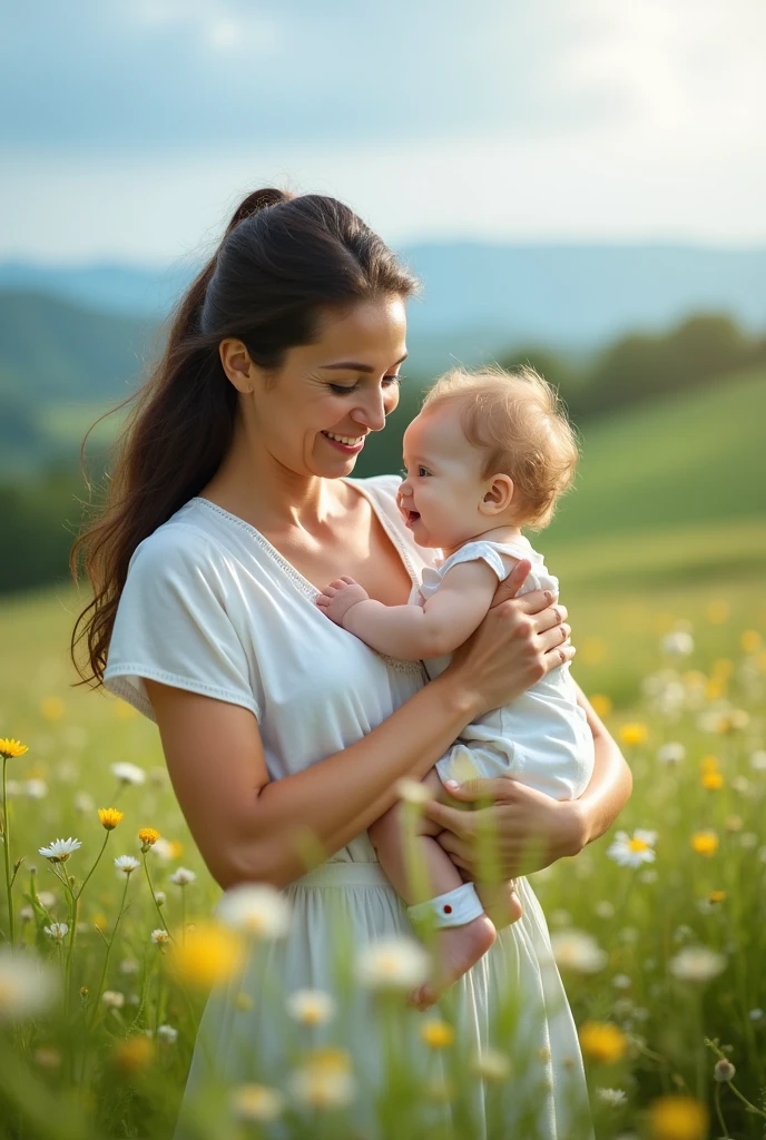 Femme blanche avec un bébé noir
