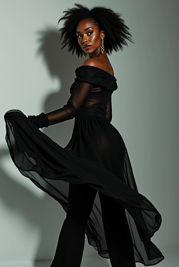 (Zazie Beetz beautiful and hot, wearing a large navy blue shirt, detailed honey eyes, Coiled eyelashes, sensual mouth with deep details, highly detailed kinetic face, highly detailed skin with depths, Voluminous and curly hair, perfection, symmetrical body, Waist slender, wide hip, medium breasts, perfection), ultra-realistic image, perfect symmetry, vibrant and clear, dynamic view, high level of detail and definition, 1200 PPI – Photographic resolution with greater color realism, hyperrealisti, high fidelity, cinematic, 8K UHD image resolution.