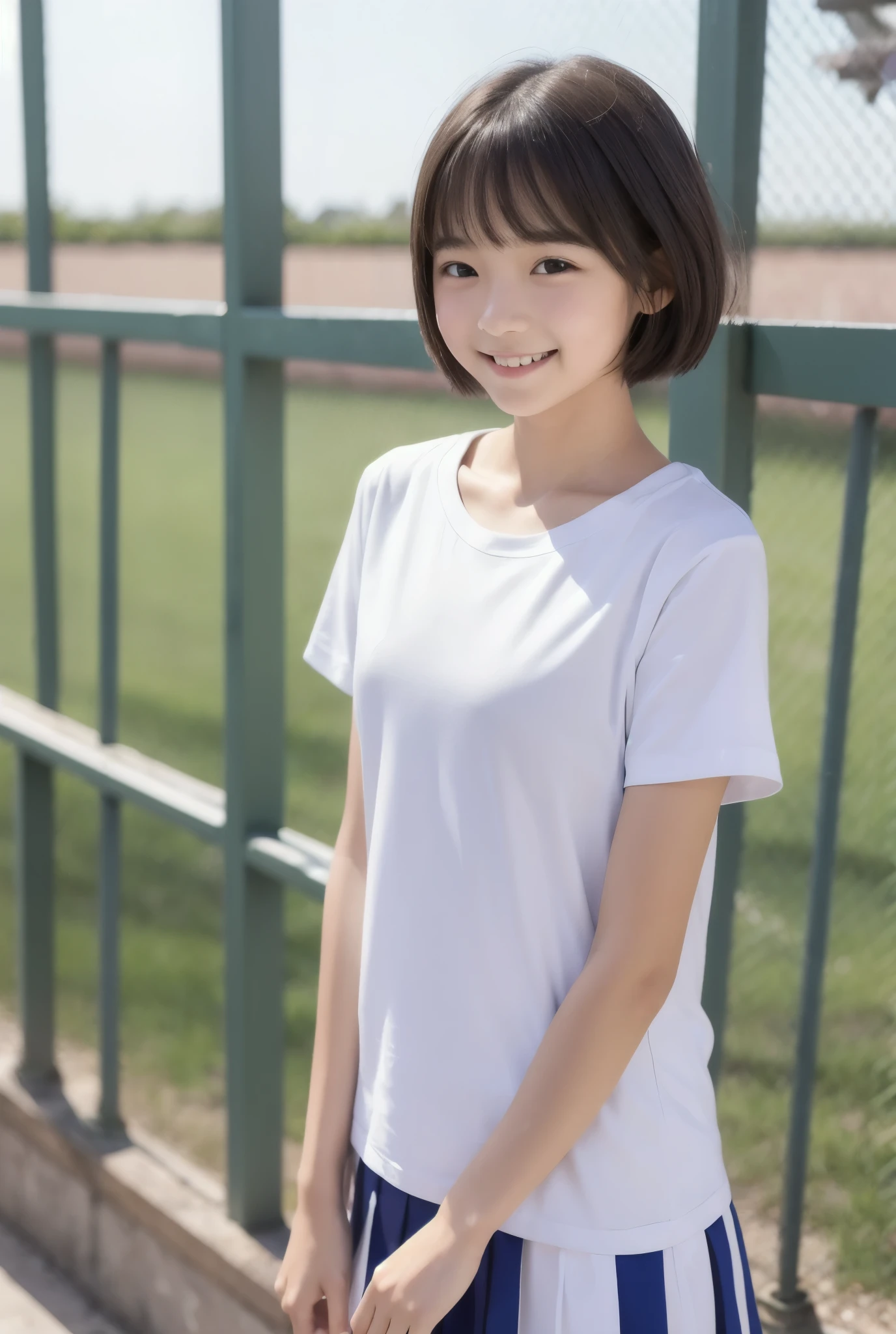 Arafed asian woman in a white shirt and blue skirt - SeaArt AI