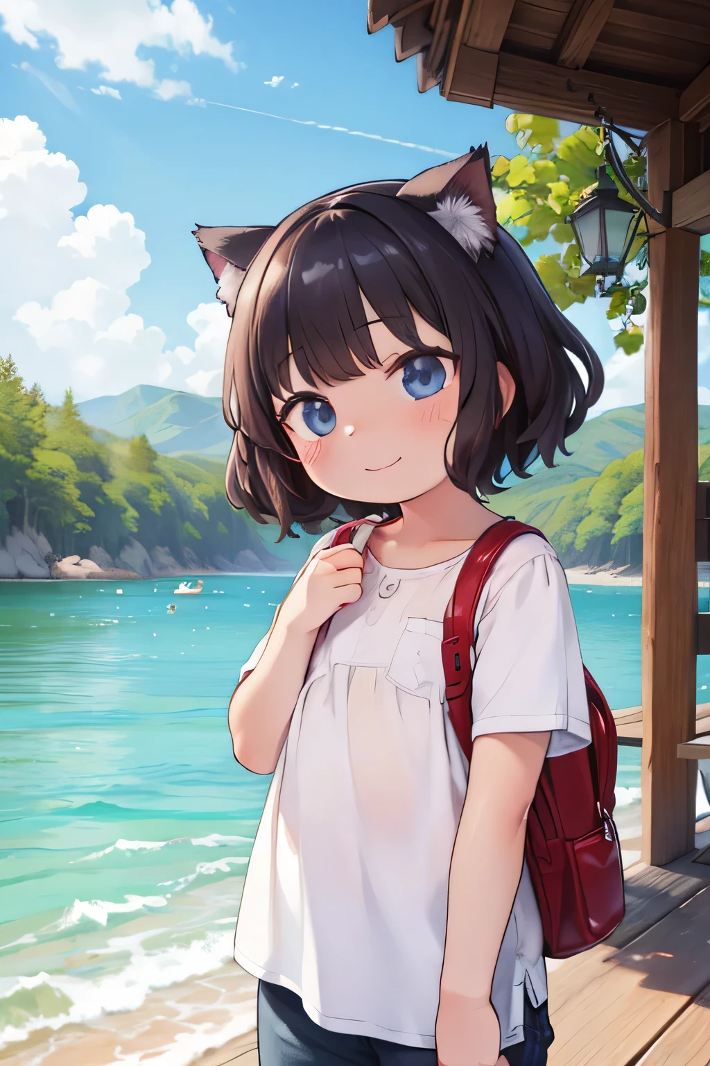 Girl Fishing, Cat ears, smile