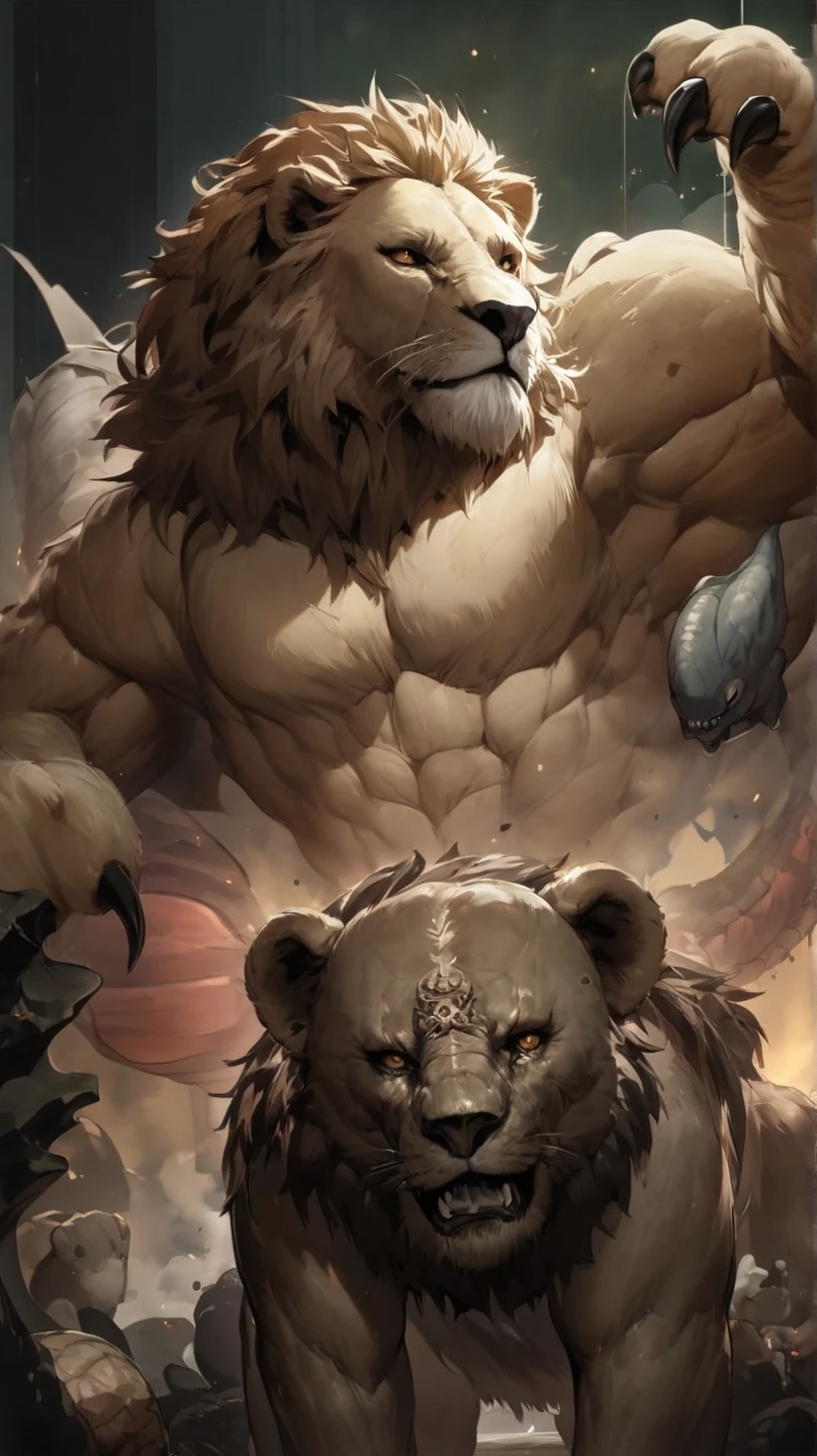 a group of huge muscular furry lion walking in fantasy word, spelling magic, magic sign, open fields, night, star in sky, glowing eyes, glowing plants, huge shoulder muscle , shirtless, naked, with a giant cock, muscle, strong man, huge muscle, short hair, bearded, white hair and beard, wrinkles skinned, strong muscle, strong and intimidated, masterpiece, muscular, commission for high res, male, fantasy art, very very beautiful art, art painting , painting art