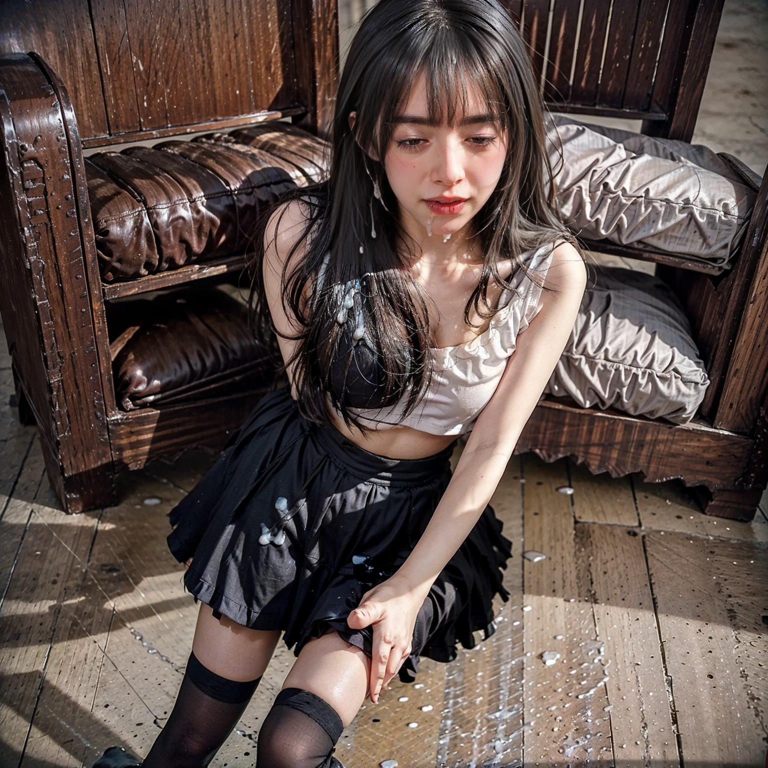 (8K、RAW Photos、Highest quality、masterpiece:1.2)、(Realistic、Realistic)、1 Girl、((one piece:1.2、Thin legs、whole body、View from the front、smile、Looking into the camera、Hold your skirt with both hands and show me your panties))、cute