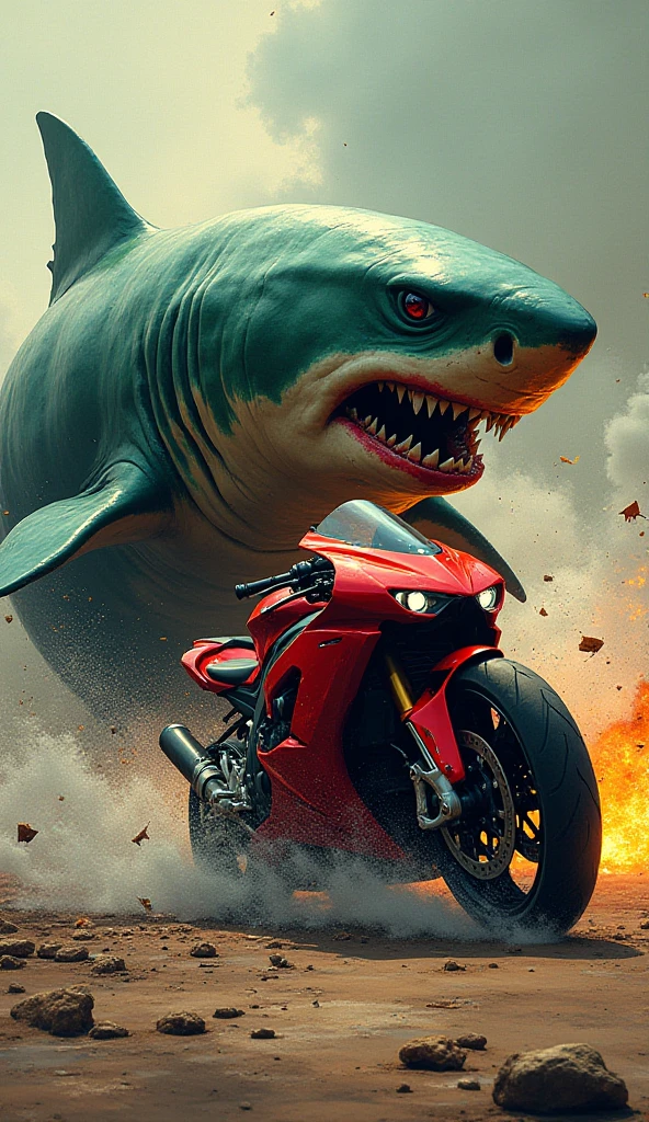 Red Dragon、Red scales all over the body、Green car、Dragon riding on a car、A lot of white slime、A lot of spilled milk、Mythical Creatures、Mouth wide open、Eyes closed、Wasteland Background、Garbage mountain background、animal-like legs、White Breath、Very large body、Diagonal composition、All fours pose、Sweating profusely、suffering
