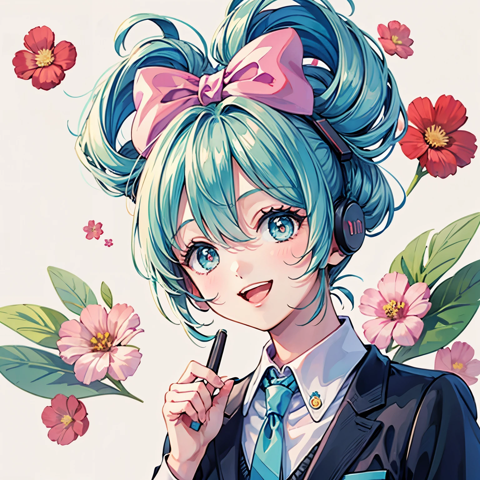 Cinnamic , smile, Look, floral background , top quality, smile, Brush, high resolution, open your mouth just a little bit ,