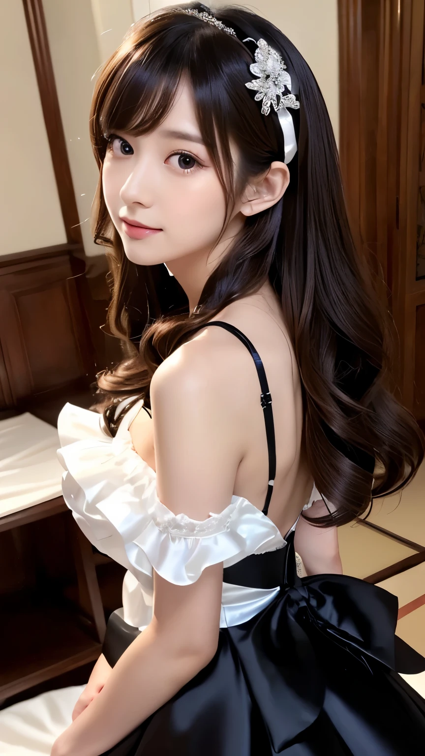 In the hotel room, 25-years old, Sitting on the bed, ((all-fours、insertion、Deep joy、severe pain、Ecstatic eyes:1.2),(back-view:1.5), despairing, ((Close your eyes and pant heavily:1.2))、Ecstatic face、Climax expression、Look up、Staring at the ceiling、endure hard:1.5)), Clenching teeth、The whole body is shown, Granblue Fantasy of a beautiful and lovely sweet cute Loligo Loli girl wearing frilly lace stockings ( Lovely sweet loli moe face) 巨大なcleavage of the breast、thighs thighs thighs thighs、Gothic Lolita Loli Head Dress Gothic Lolita Fashion、frills skirt、glistning skin、cleavage of the breast、many ruffle socks、long silver wavy hair、with blush cheeks、lighting like a movie、Sharp focus、Bokeh、highlight、Cinematic post-processing、intricate human hand、refer