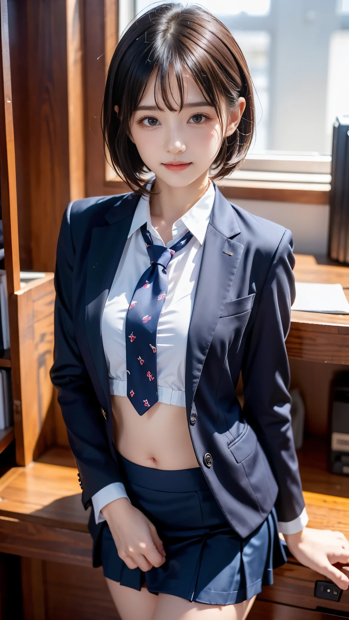 1 woman, Ada Wong, Fully clothed, Skirt suit, スーツとneck tie, (((Three-piece suit))), Silk Dress Shirt, シャツとneck tie, neck tie, ((Blazer)), ((Suit jacket)) ((waistcoat)), ((Bodycon Mini Skirt)), pantyhose, tights, Stockings, ((Pinstripe suit)), high-heels, neck tieクリップ, Pocket Square, Tailored Suits, (((Cufflinks))),Crouching、crouching down