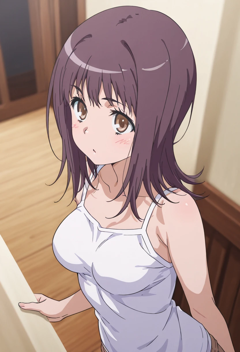 (((masterpiece))),fuyumi itadori, Anime girl characters, 1girl, solo, looking at viewer, medium hair, cleavage, closed mouth, collarbone,Naked, tall girl, horny, big ass, beautiful face,Charming,  anime visual of a cute girl, screenshot from the anime film, & her expression is solemn, ahegao face, in the anime film, in an anime, anime visual of a young woman, she has a cute expressive face, still from anime, perfect breasts, she is tall, All bodies visible, ahegao face, the face is ahegao, she is horny, A perverted face, she so perverted, she smile so perverted, hd picture, 4k quality, details of the face is so good, bigger breasts,