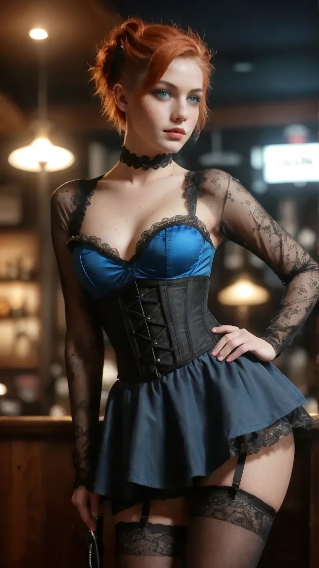 Create a high-quality photoshoot featuring a stunning redhead model in a classic Victorian bedroom, vêtu d'un corset sophistiqué rouge et noir, emphasizing its balance and beauty. ultra realistic, texture de peau réaliste, 16k