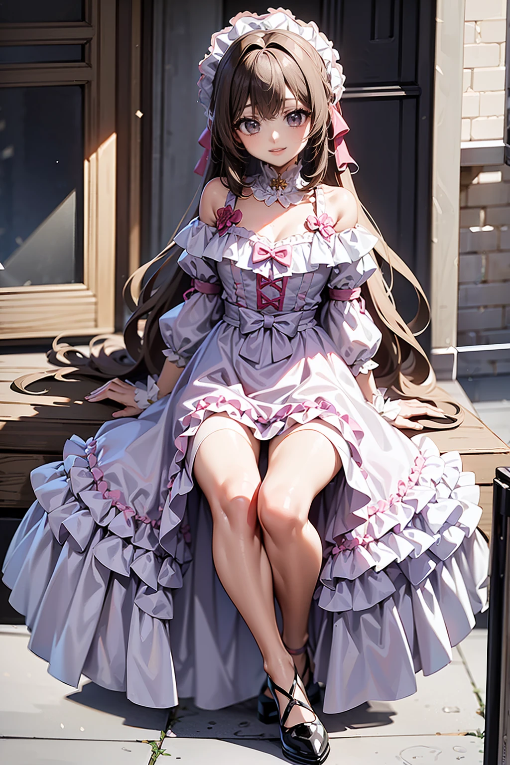 (Highest quality,4K,High resolution,masterpiece:1.2),Very detailed,Realistic:1.37,,(whole body, legs and 靴 visible: 1.2),、The thief、Thief、10 convictions、Criminal Woman、bad woman、To rob、Raiding the store、Anime Style、Storytelling、、beautiful girl、とてもcute天使、Pink Gothic Dress、cute、Baby Face、smile、Long skirt、,Black long boots、(クレイジーなsmile:1.3)、(クレイジーなsmile:1.3),クレイジーなsmile, beautiful, Delicate facial features, Sharp Eye, Sharp Fangs, Mouth very open, Bare your teeth,Sharp teeth like a beast, Very wide lips, Very wide mouth, Vermilion cheeks, ,Sitting