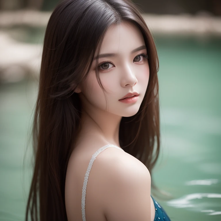 ((2girlest Quality)), (Ultra-detailed), (extremely detailed CG unified 8k wallpaper), Highly detailed, High-definition raw color photos, Professional Photography, Peanut butter brown hair, Amazing face and eyes, Pink eyes, (amazingly beautiful girl), Hot spring, onsen, forest, forest bathing,