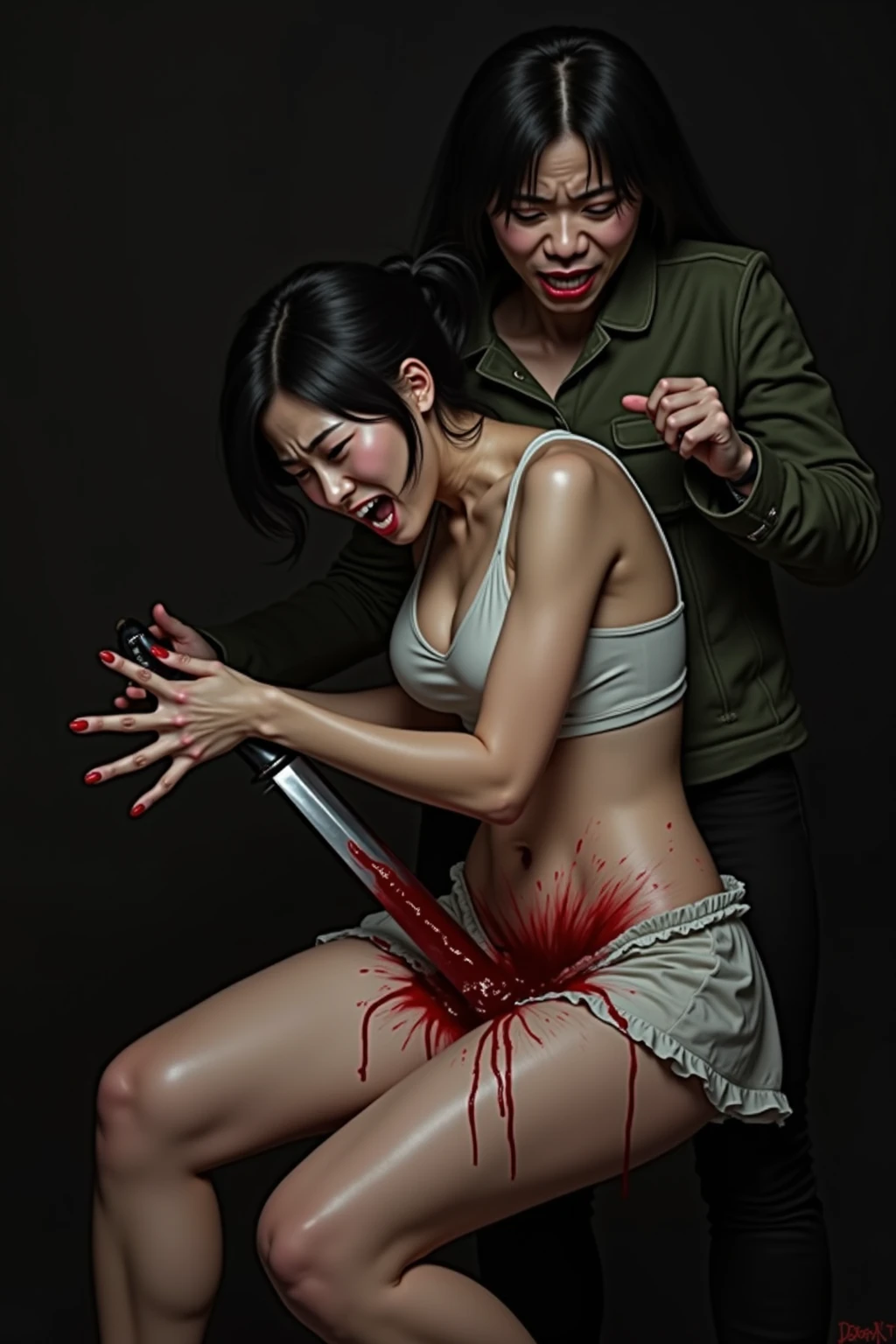 A ragged, bloody woman、 ominous lighting, Dark Shadows、Zombie woman with very rotten skin、His body and face are covered in wounds and blood.、Raise your knees and do the M-leg pose.、Showing off her hairless pussy、穴の開いたセクシーなBlack Pantyhose、G cup with exposed nipples、Face close-up、Crab crotch、Squat pose、黒髪Bob Short Hair,Top quality feel、Live-action image quality、Please face forward and look at the camera、Lean forward and look straight into the camera.、Cum in pussy，Captivating look、Brow wrinkles、Thick eyebrows、thin, attractive droopy eyes、Open your mouth wide and stick out your tongue、A string of saliva dangling from the mouth、Ahegao、Plump thighs、The place is a public toilet、40 year old Silent Hill bubble head nurse gets reverse raped、masturbation behavior、The body is brown、Veins visible all over the body.、M-shaped legs fully open, Condescending look、arrogant、Rotten bloody zombie with blood stains、Silent Hill Nurse、Big Breasts、彼女はSpread your legsオマンコを見せびらかす、Spread your legs、Squat pose、Black Pantyhose、非常に強いSlanted Eyes、Bob Short Hair、Live-action image quality、Long Tongue、Showing off her shaved pussy、Thigh muscles、evil、Long Tongueを出す、Plump body、Blood vessels throughout the body appear pale、masturbation behavior、(背景はevil)、(Dark Room).conversion、Wearing black pantyhose、Long Tongueを突き出す、Long Tongueを突き出す、Slanted Eyes、