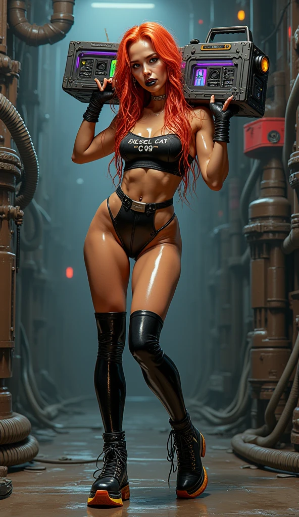 hard breasts, redhead, red hair, freckles, long straight hair, European youth, perfect body, (perfect body), motorbike pilot suit, fashion photorealism, photography, sharpness, unique 850 4, koda850 k portrait camera, f1.6 lens, rich color, hyperrealistic texture, spectacular light texture, surreal art, Cinestil 800 fashion mechanism, full body view