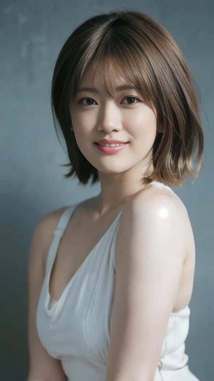 (Imada Mio:0.5), (Kawaguchi Haruna:0.9), photo of young Japanese woman, 1girl, smile, confident, Perfect Body Beauty: 1.4, tall and pretty woman, slender abs, medium breast, slong hair, wearing white luxury dress, double eyelids, standing in front of white wall, (Image), hyperrealistics style, (Lifelike, Top image, dslr, ultra quality, sharp focus, tack sharp, crystal clear, 4K UHD), rim lighting, studio lighting, looking at the camera, highly detailed glossy eyes, high detailed skin, skin pores, beautiful, Super Fine Face, exquisitely rendered details on face and skin texture, organic, stunningly beauty
