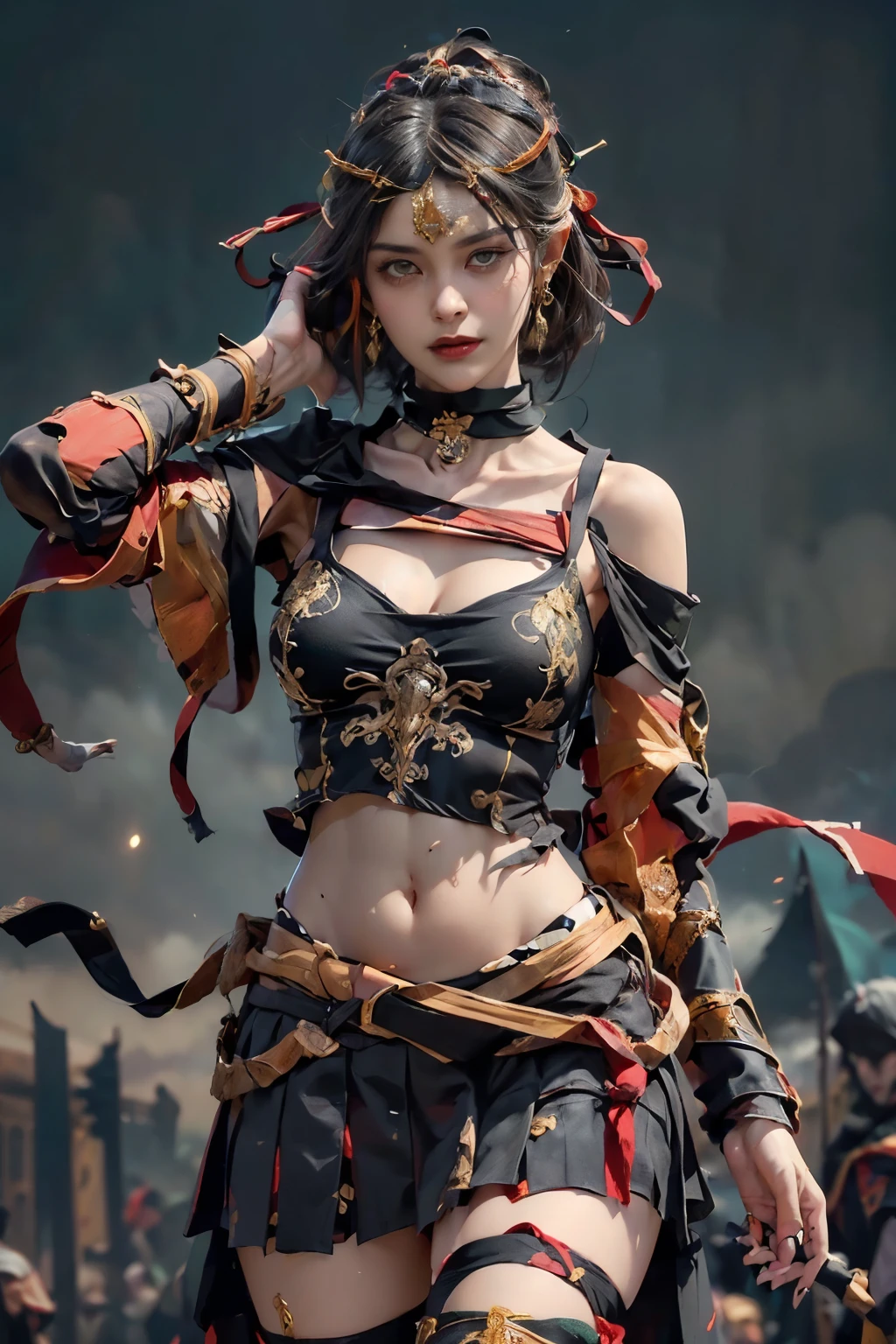 (((mulher))), (((melhor qualidade))), (((obra prima))), (((adulta))), Uma guerreira steampunk mulher de 35 anos com corpo perfeito, Brooklyn Gladiators, (( under boobs )), (((capuz vermelho))), holding a teddy bear, quase nua no estilo selvagem urbano de Simon Bisley para a capa da revista Heavy Metal, cabelo verde, Minimum clothing, red and white checkered pattern, armadura, cheio de pontas e rebites, tatuagem tribal, (((do joelho pra cima))), cabelo verde desalinhado
