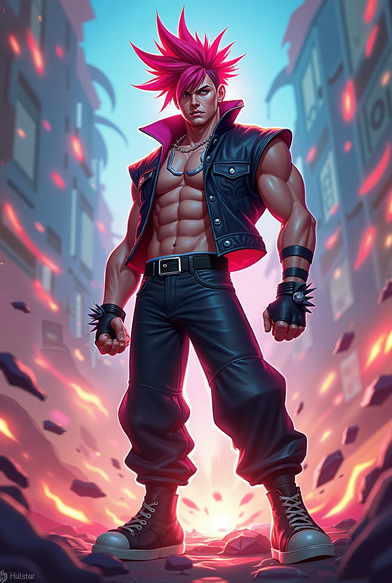 Animation, young man, redneck, slim, concentrating, outstretched arm, surrounded by magical energy, dark magical combat, battlefield,