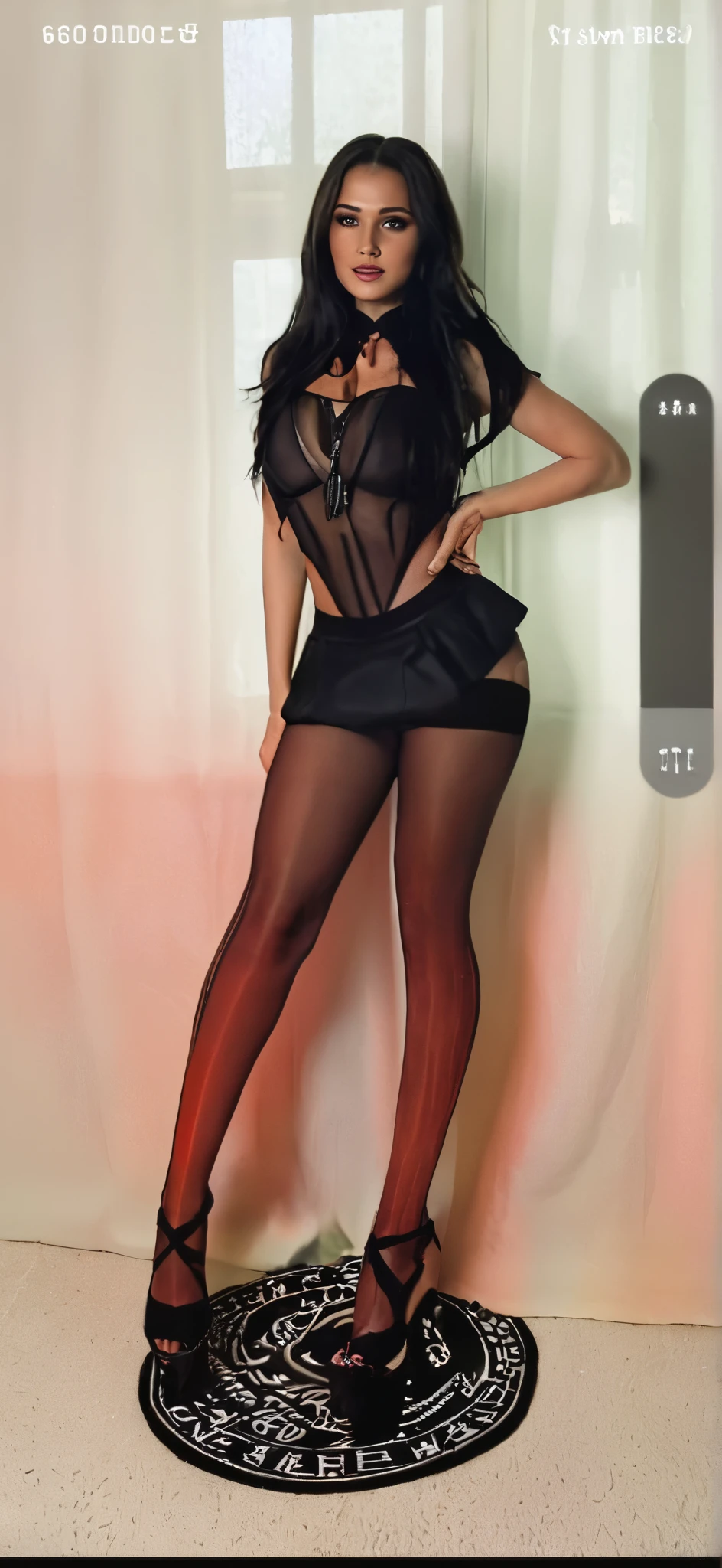 (masterpiece:1.3), (8 thousand, realistic, RAW photos, best quality: 1.4), (1 woman), (full body shot),  (standing posture), (model-like pose),  (Put both hands on your head), (very sexy),  (Beautiful makeover), (An exceptionally beautiful realistic face), (Build a Beautiful Body) , (beautiful face), (beautiful face),  (long eyelashes),  (double eyelid), (big bust)  ,     (Beautiful heaps),  (tall),  (really beautiful body),  (realistic face), (black hair. parted, long hair:1.3), (Beautiful parted style), (realistic eyes), (really beautiful and delicate eyes), (realistic skin), (beautiful skin), (Bright color knit short dress),  ( Dark realistic stockings), (stockings), (stockings ),  (perfect secretary outfit),  (absurd), (attractive), (ultra high resolution), (extremely realistic), (very detailed), (golden ratio), (realistic long legs),  (realistic arms), (beautiful high heel), (high heel),(realistic beautiful stockings worn legs),  (necklace),  (earring),(beautiful nails manicure), (So beautiful and sexy)