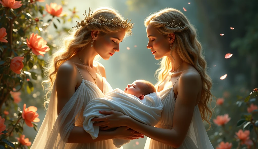 nymphs greek mythology with baby in hand