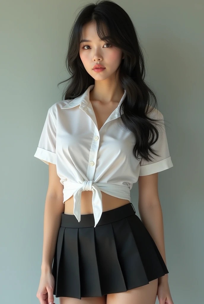 A Cute Indian 18 Year Old Girl , Wearing White Shirt And Black Skirt , Very Cute , realistic ,8k Image , High Quality , hung , Very Hot