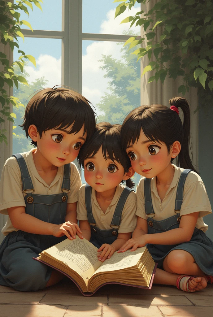 2 girls with twin ponytails, long dark hair, beautiful detailed eyes, beautiful detailed lips, extremely detailed face, 2 red bows, holding a candy palette, photorealistic, 8K, hyperdetailed, masterpiece, fantasy, cute, vibrant colors, warm lighting, soft focus, dreamy atmosphere