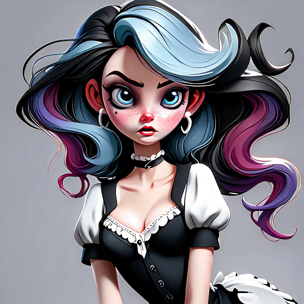 1girl, masterpiece, best quality, 3d rending work, 3DMM style, close-up,
hot milf, solo, multicolored hair, blue hair, black hair, necklace, freckles, jewelry, two-tone hair, 
looking to the side, realistic, bangs, looking away, short hair, parted lips, black eyes, lips, gothic, choker, makeup, mole, black shirt, shirt, 
dark underground, dark warehouses, cleaning buckets, packages, cleaning cans,

solo, alone, (leaning slightly forward), 
((STANDING)), (((lesbian, only girls))),  
((masterpiece, HD, high res)), ((intricate details)), ((detailed shading)), 
((looking at viewer)), (((black pupils))), ((detailed eyes)), ((detailed face)), ((detailed mouth)),  
(((fully clothed, full dressed))), (((full body))), long legs,  
((pulling down her panties)), ((panties down)), ((pose  pull)), 
((sticking hand down her panties)), ((she is pulling down her panties)), (panties at thigh level), ((panties between her thighs)),  
(showing ), ( ), ( show off), ( ), ( BREAK high-angle view), (cleavage), 
((out of breath)), ((TIRED expression)), ((EMBARRASSED expressive)), 