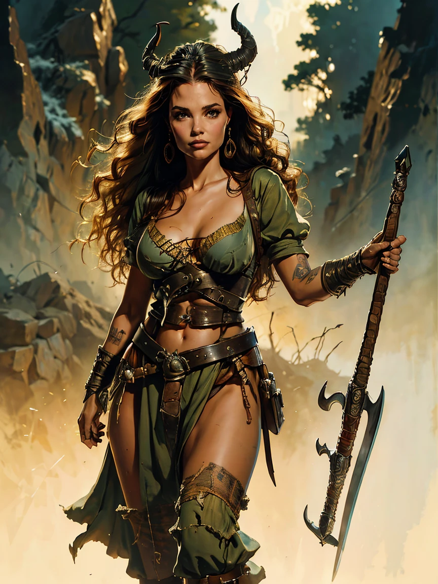 (masterpiece, top quality, best quality, official art, beautiful and aesthetic:1.2), (1girl:1.3), dark brown hair in a single braid, extremely detailed, portrait, looking at viewer, solo, (full body:0.6), detailed background, close up, cat eyes, (warm summer forest theme:1.1), elf ranger, charlatan, smirk, mysterious, walking in forest, revealing ranger attire, brown leather, cowl, cloak, corset, long boots, buckles, straps, pouches, bow and arrow, green fabric, brown leather, ((gigantic breasts)) cleavage, skindentation, slim waist, slim hips, long legs, medieval (forest exterior:1.1) background, dark mysterious lighting, shadows, magical atmosphere, dutch angle