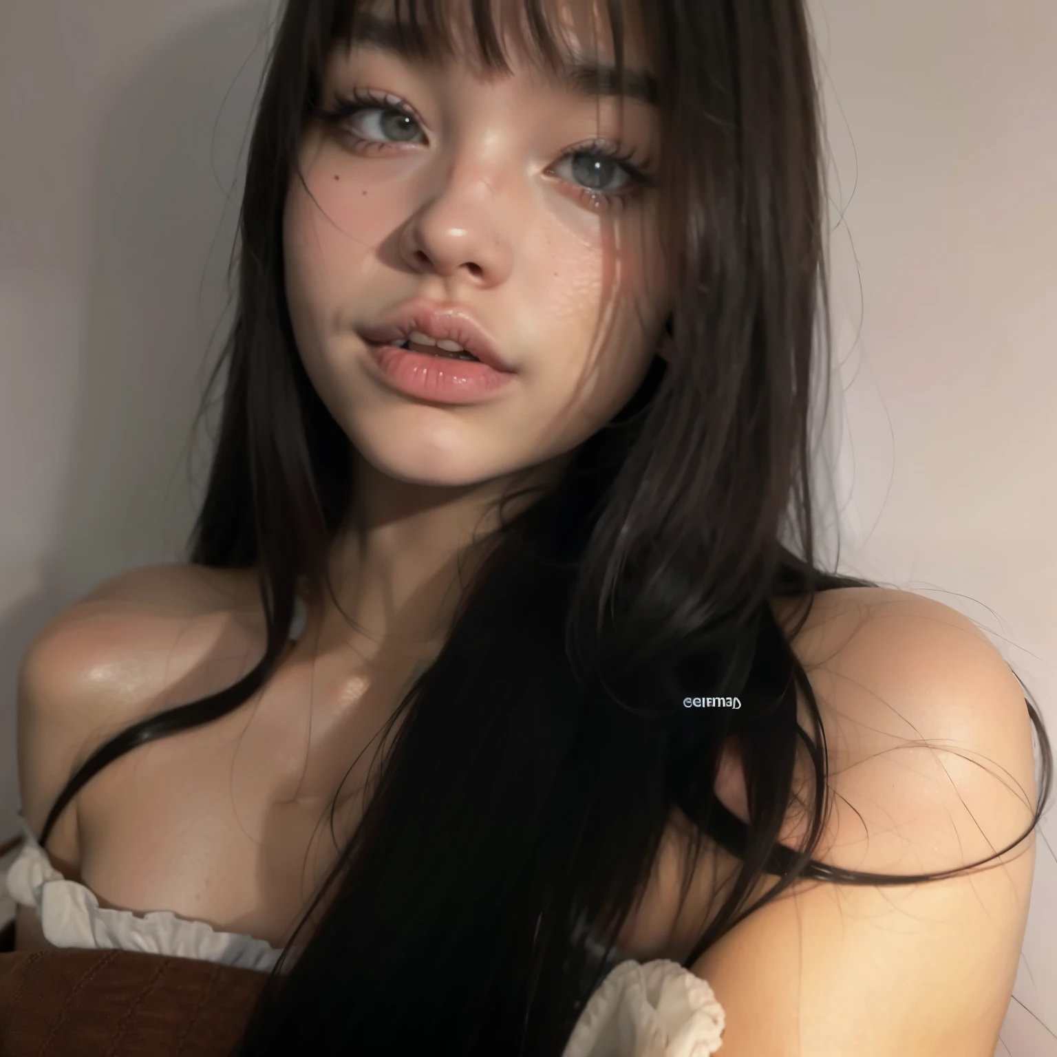 long black hair, skinny, small , big eyes , cum dripping on face , cumshot , a lot of cum, cum on lips, looking up, a lot of cum ,slut , glory hole , crying eyes , staying on knees , grab a cock