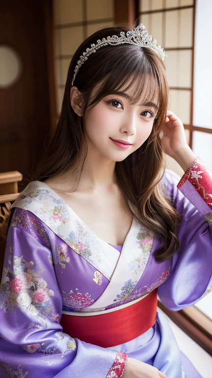 （super highest quality、In 8K、Masseter muscle part、delicate illustrations）、she is a very beautiful japanese housewife.（Around 30 years old）、Odango hairstyle（with hair ornament）、perfect body shape、（Japanese luxury kimono 1.1）、Outside the shrine of Japan、