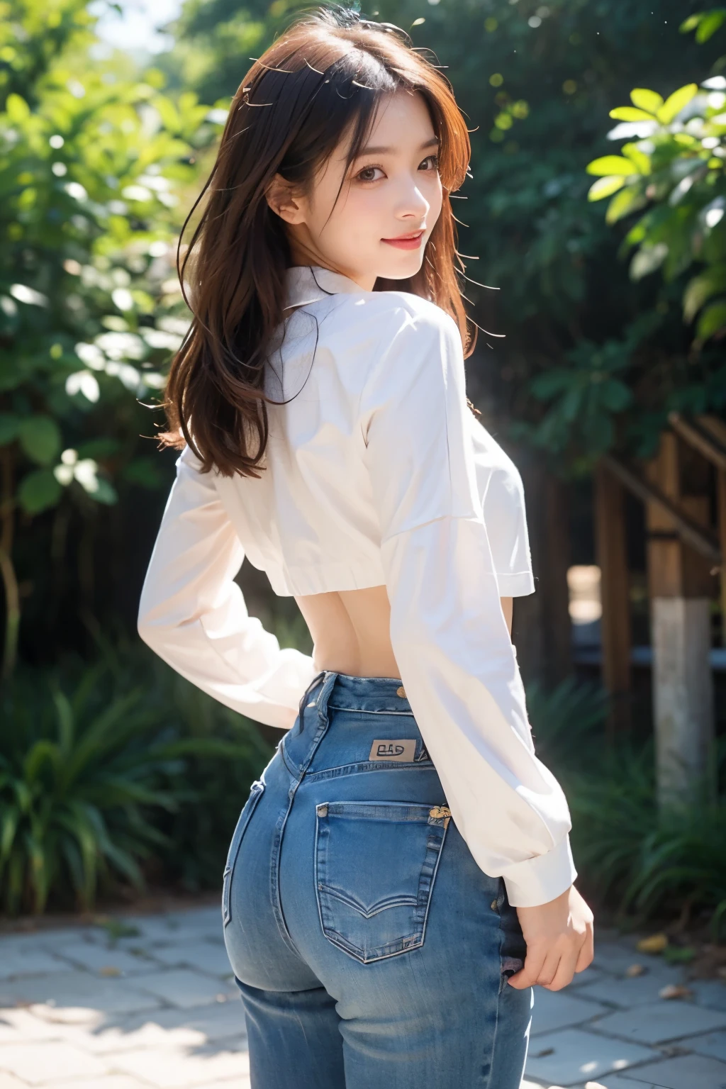 masterpiece, top-quality, 1 beautiful girl, (Detailed beautiful eyes), ((Detailed skin)) , ((Detailed medium hair )), A beautiful 170cm, in colorful clothings hiphop style, crop top and high waist ripped jeans, at the black kitchen, RAW photos, CG rendering, Blurred background, deep shadow, 16K, bokered, Very detailed, wallpaper, depth of field, movie light, Ray tracing,