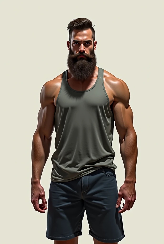 handsome, handsome man, tough man, 40 year old man, ex-soldier, ex-special forces soldier, beard, dark mustache, thick mustache, short beard, thick beard, muscular, muscles, abs, thick neck, huge man, large man, handgun, holding handgun, husky man, trimmed beard, groomed beard, thick beard, pecs, hirsute, body hair, fuzzy chest, nipples, ultrarealistic, well-lit, good lighting, soft lighting, 8k