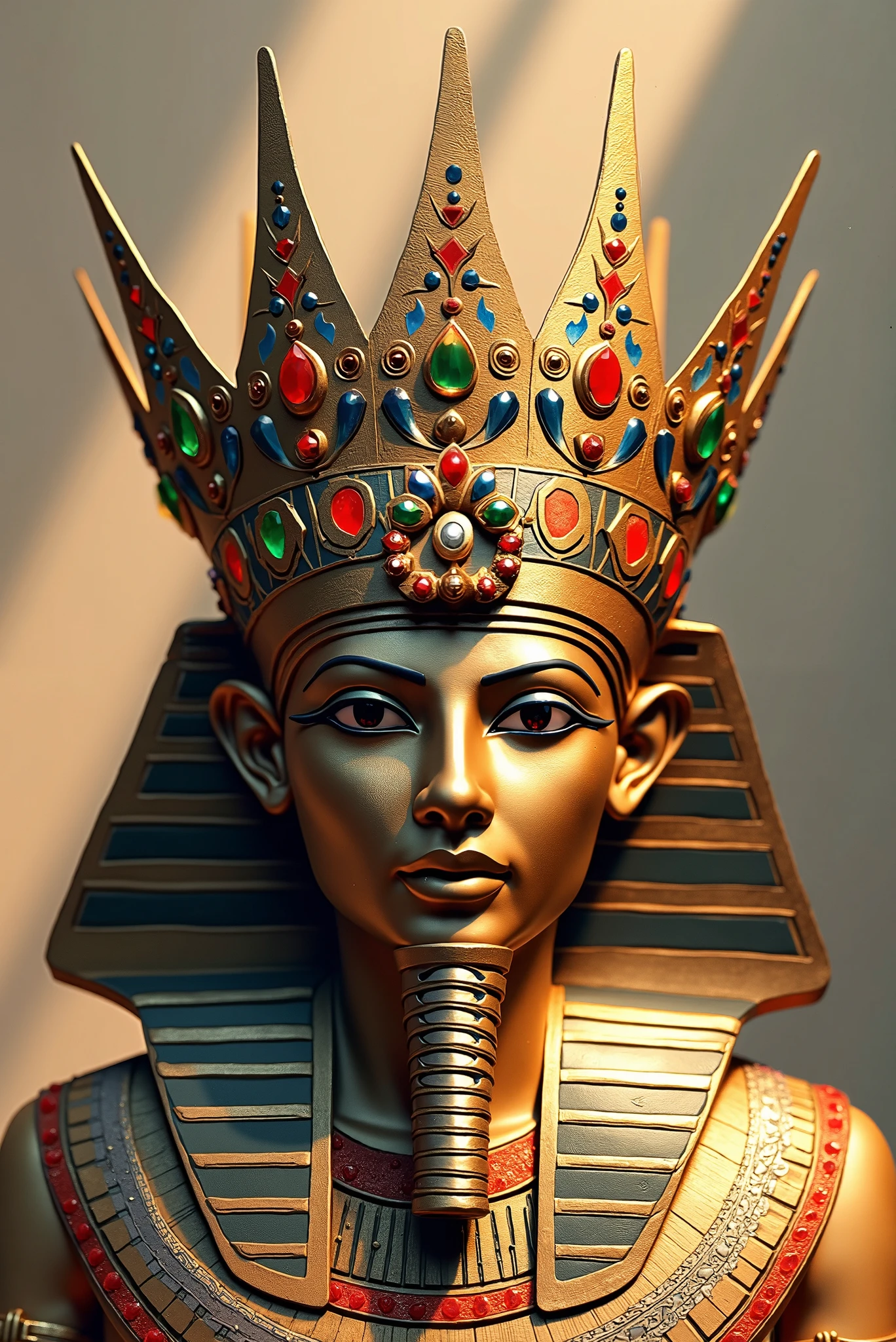 Image of Egyptian goddess Nifertite in a garden sunbathing in royal costumes