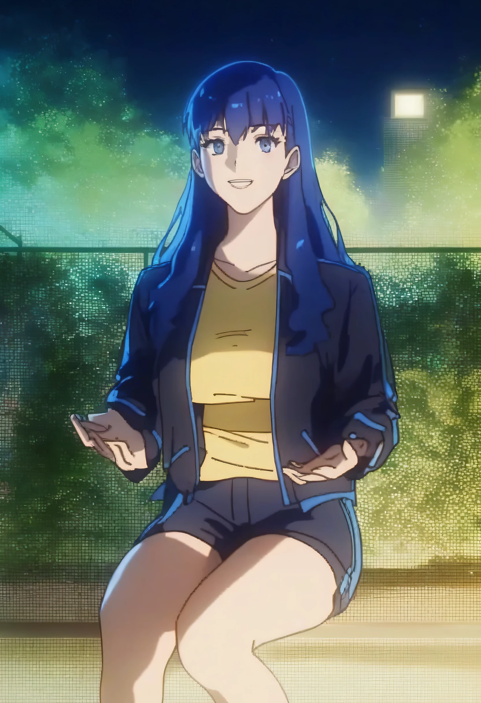 Anime girl sitting on a bench with a cell phone in her hand - SeaArt AI