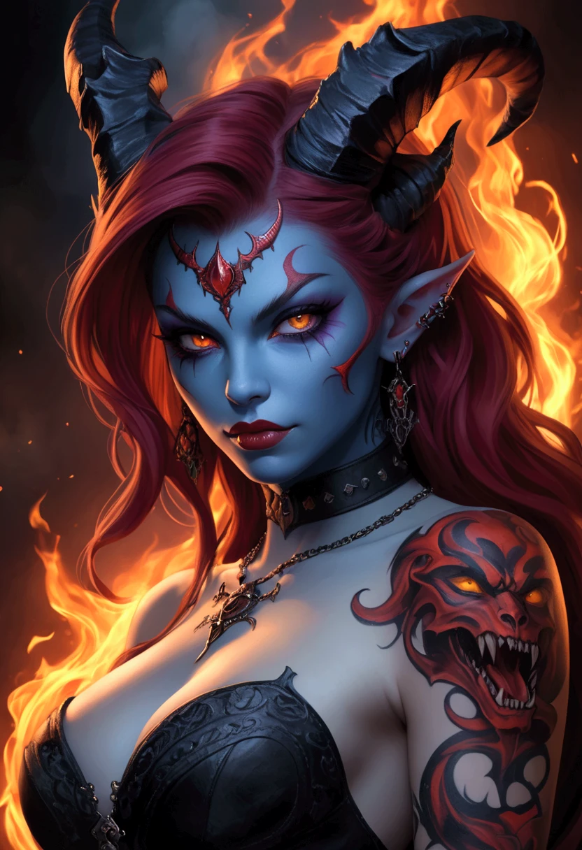 Realistic demoness tattoo