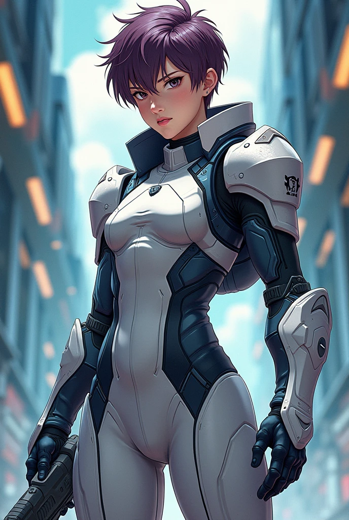 masterpiece, best quality, ultra realistic, hyper-detailed, 8k resolution, RAW photo, sharp focus, (1girl), solo, gorgeous face, slim body, Firm chest, flat chested, teen female, 15yo, portrait, mecha, dark grey armor, nanosuit, sexy, short hair, cinematic, butt, Buttocks, cameltoe, cute bum, cinematic light, dark theme