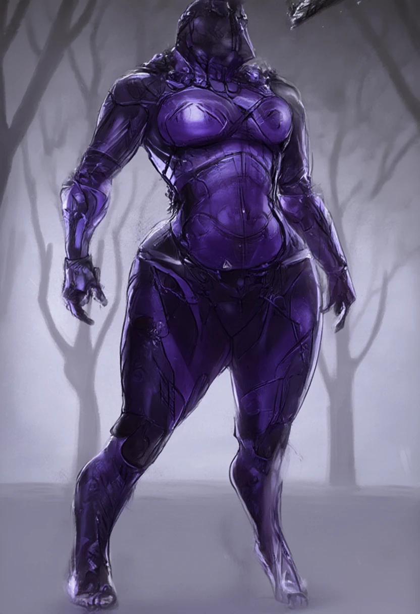 Full body of "Female Drow Elf Gray skin smile, white silver hair and violet eyes" sitting on a wooden bench on park showing her back to me, black gantz suit, sit, bench, red gloves gauntlets, military high boots bootstraps, red cheeks, thick hips, hands on hips, metal handcuffs clenching fist