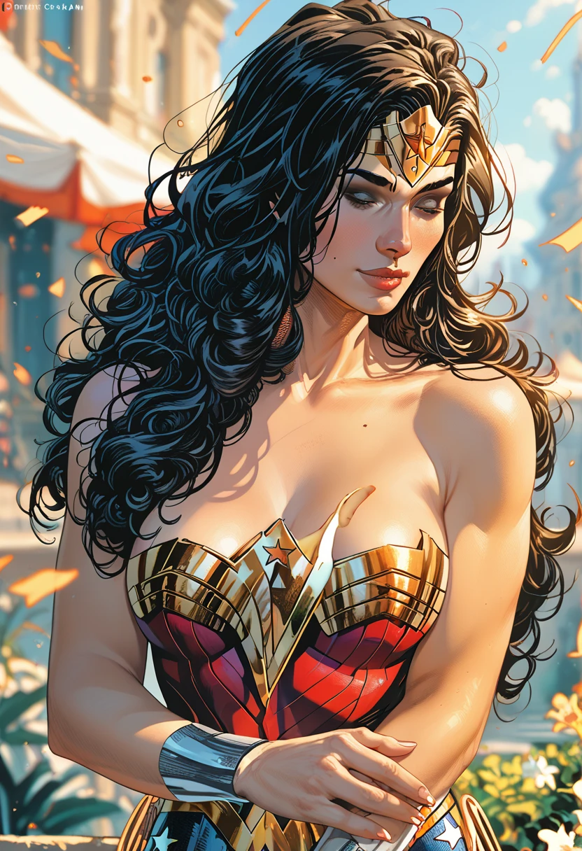 photo of beautiful (EPL4rs3nTh0mps0n:0.99), a wonderwoman in ( colorful, abstract background :1.1), perfect hair, wearing wonderwoman costume, bare breasts,modelshoot style, (extremely detailed CG unity 8k wallpaper), professional majestic (photography by lee friedlander  :1.1), ( Kodak Smile 10MP Digital Camera ), 24mm, exposure blend, hdr, faded, extremely intricate, High Detail, Sharp focus, dramatic, soft cinematic light, (looking at viewer), (detailed pupils), cute smile, 24mm, 4k textures, soft cinematic light, adobe lightroom, photolab, elegant, ((((cinematic look)))), soothing tones, insane details, hyperdetailed, low contrast, ("I've got a bad feeling about this.":1.1), ( Pretty preppy :1.2 )