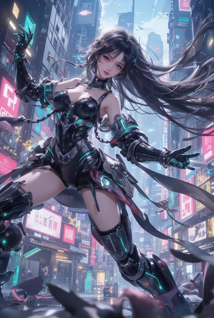 (((masterpiece, best quality, illustration, finely detail))),((extremely detailed cg unity 8k wallpaper, highres)),(((beautiful detailed face and eyes and hair:1.1))),amazing, 1boy,arms_around_neck,solo, (full body), (mecha),(Cyberpunk:1.3),(Luminescent particle:1.5), ,high saturation,low brightness,(red),((upper body)),girl face, --auto --s2