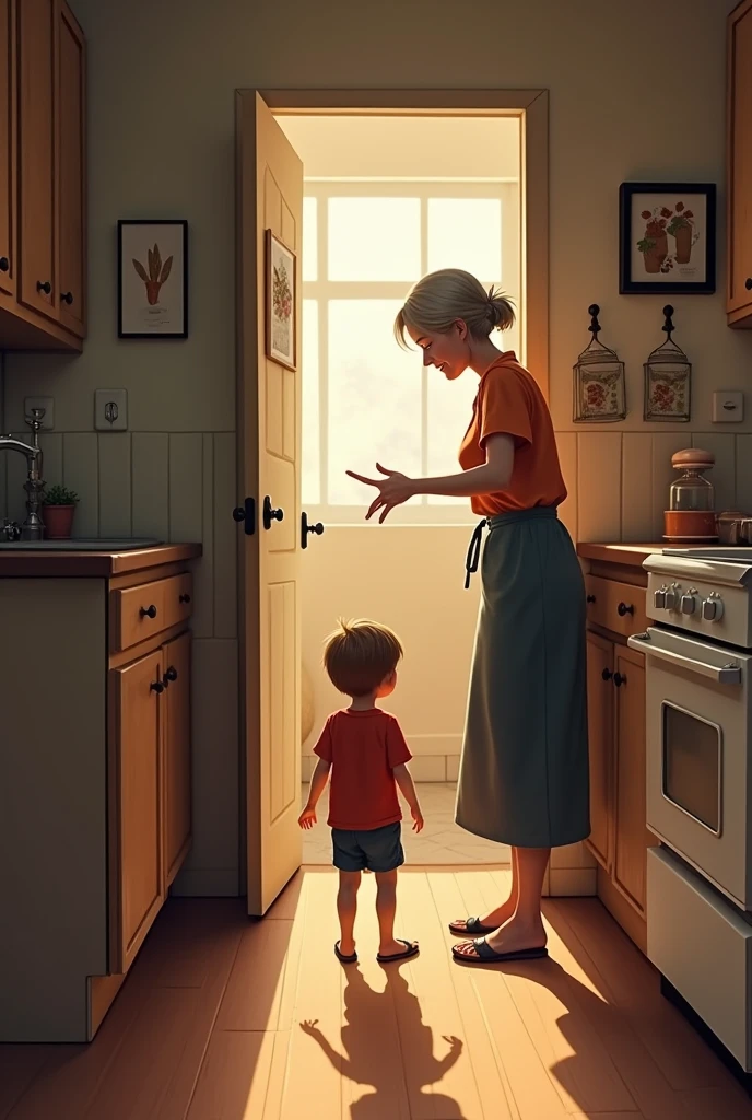 Children's drawing of a mother with her son