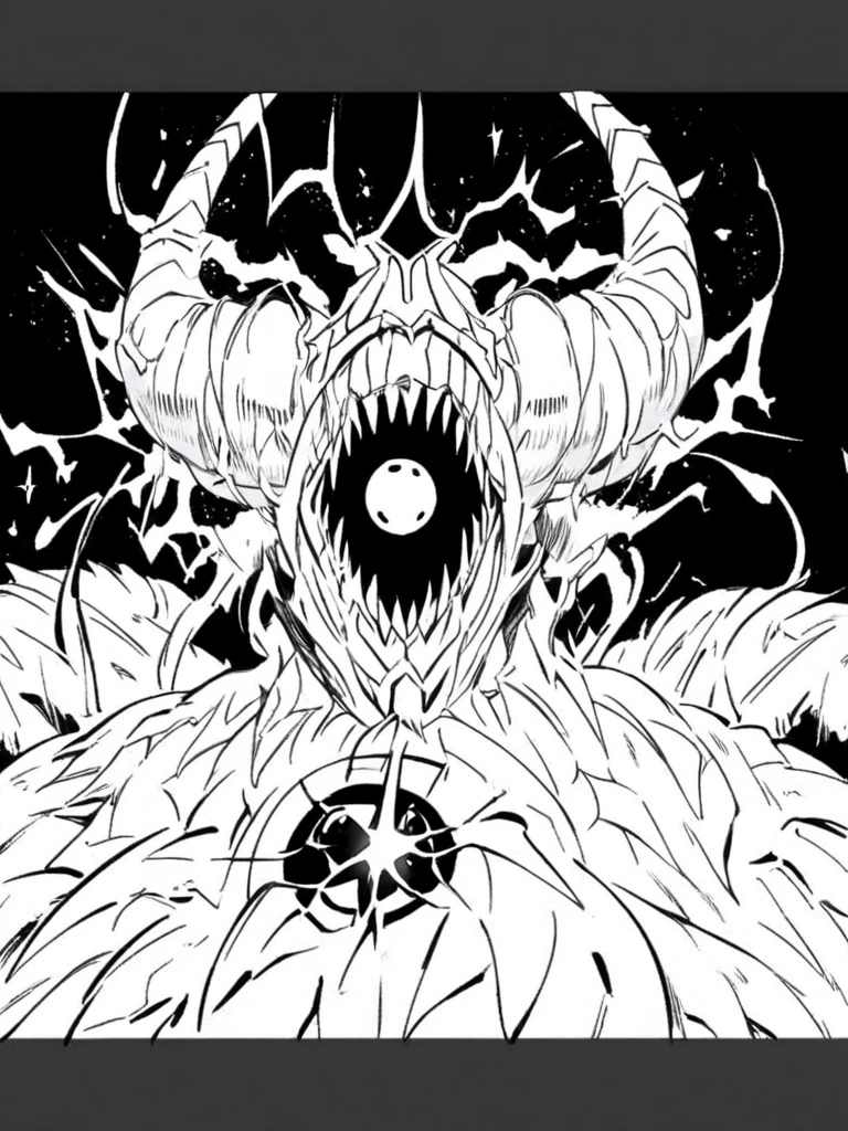 Abyss Monster, TriHexa, Lord of Abyss, Darkness Aura, Detailed, Solo, Pespective, Manga Style, sparkle.