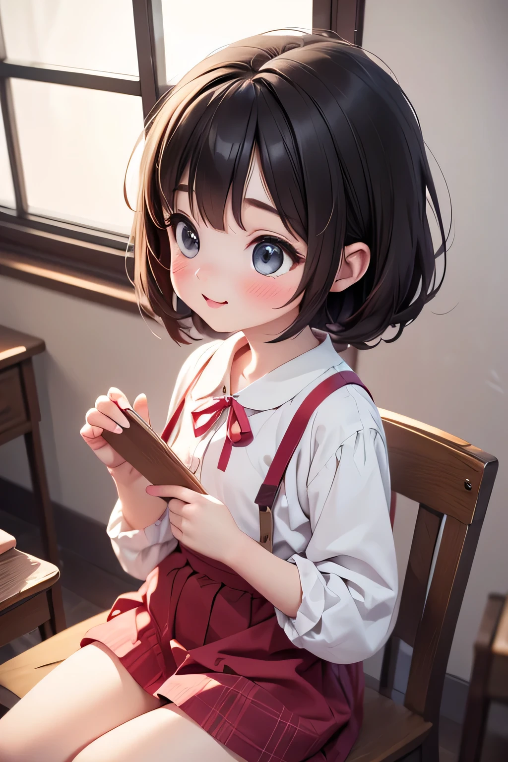There was a little girl smiling and sitting at the dining table, lovely digital painting, Realistic cute girl painting, Happy expression, adorable digital art, Rosla global lighting, cute 3 d render, atey ghailan 8 k, Cute detailed digital art, Ross Tran 8 K, and she smiling，Very happy, adorable expression, Beautiful digital artwork, smiling expression