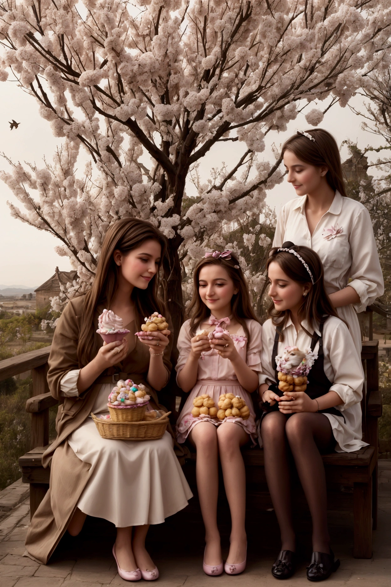 a dream country with licorice trees and candy floss leaves, chocolate dogs and candy flowers, a land of sweets, with little birds made of cream puffs and marzipan kittens...