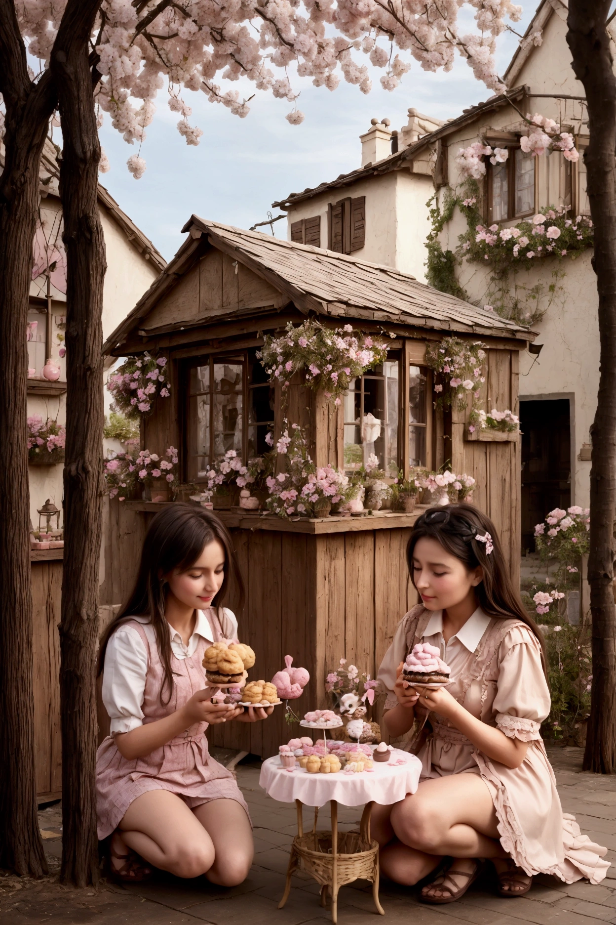 a dream country with licorice trees and candy floss leaves, chocolate dogs and candy flowers, a land of sweets, with little birds made of cream puffs and marzipan kittens...