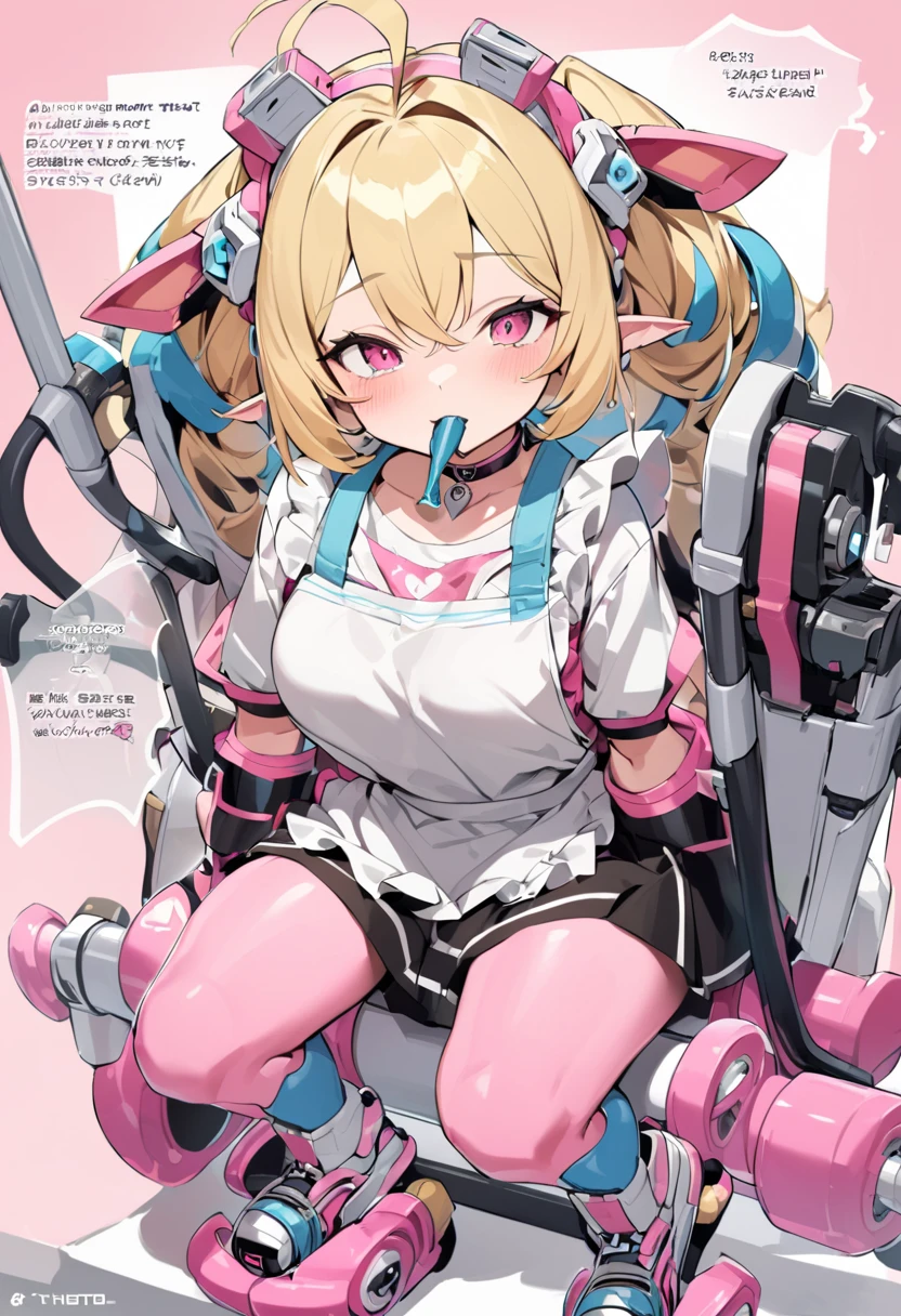 One girl, Animal ears, bangs, blush, Bodysuits, chest, Mouth closed, fake Animal ears, gloves, Headphones, headset, Horse's ears, Impossible clothes, Jacket, large chest, Long Hair, Long sleeve, View your viewers, pink Bodysuits, Pink Eyes, Simple Background, Fits perfectly to the skin, smile, alone, Twin tails, Upper Body, very Long Hair, White Background, white gloves, Gray Hair,Alice \(Nod\),(masterpiece:1.4),(Highest quality:1.4),(Shiny skin),Realistic