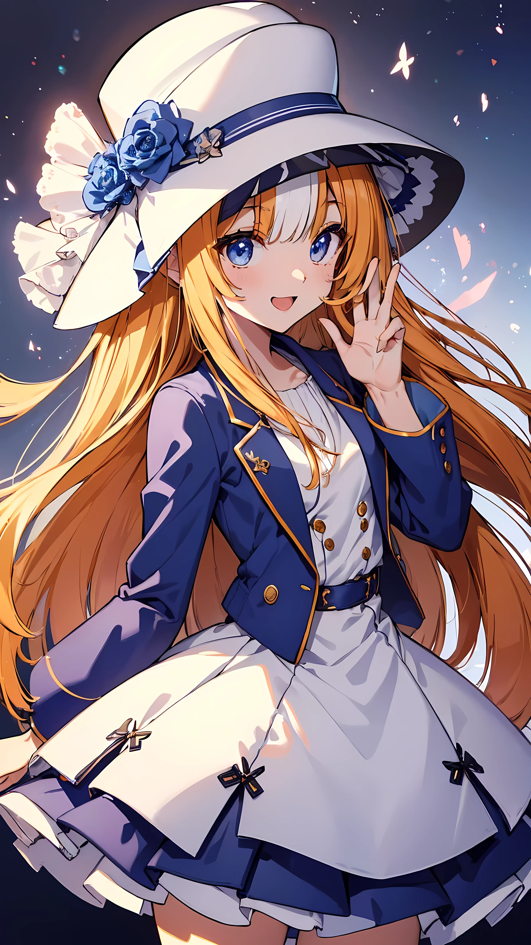 nsfw,top-quality,Top image quality,perfect anatomy,masterpiece,ultra-detailliert,Beautiful、ultra-quality, best quality,high resolution, ultra-detailed,game cg,dutch angle ,beautiful detailed eyes, visualart,five fingers, perfect hands,front view,cowboy shot,Horse farm,
BREAK,(akikawayayoi),yellow hair,multicolored hair,chibi,,flat chest,skinny,(white hat:1.5),blue jacket,open Jacket,white dress,(hold on hand fan:1.3),large,happy smile,open mouth,(open stance:1.3),(Hand on Hips),