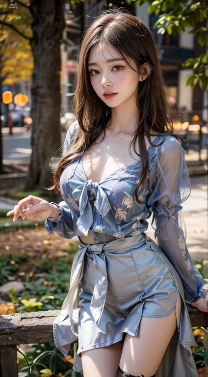 Sexy sweater,Eyes are very delicate,Beautiful girl with double braids,Under the cherry trees,Sakura petals are flying all over the ground,Large target ,Full body image
