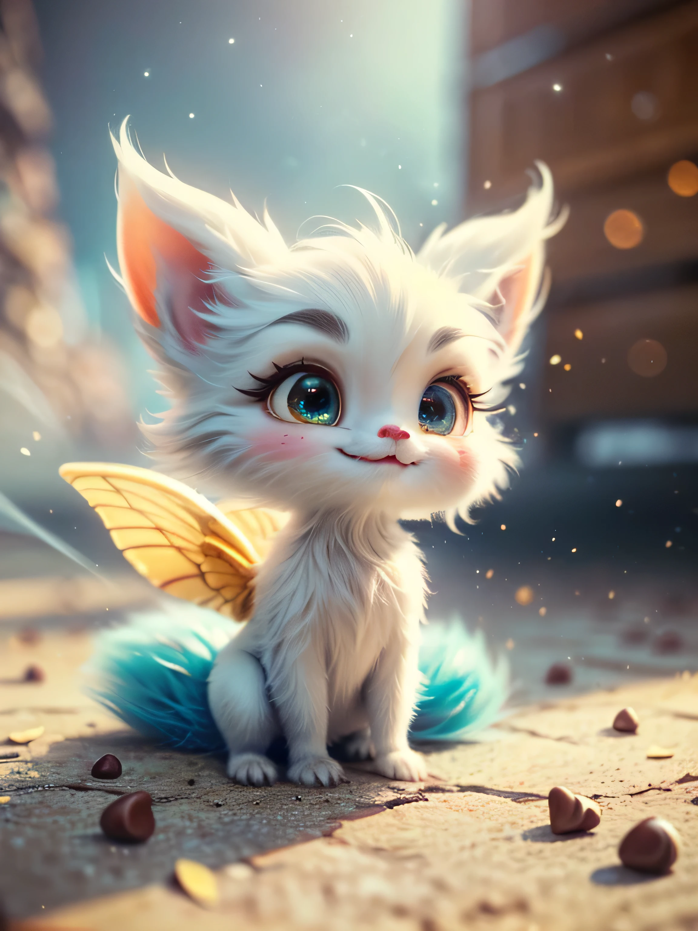 (Best Quality, Super Detail, Masterpiece, Representative Work, Official Art, Professional, Super Detail, 8k:1.3) (Photorealistic:1.2) hyperrealism airbrushed oil paints illustration. a cute little mythical graceful transparent anthropomorphic furry creature, thin arms, fragile thread legs, sitting on top of a massive [chocolate chip] cookie, smiling and waving one hand directly at the viewer. pastel bg. Natural Lighting, Soft Background, Photorealistic, Shining Eyes, Sharp Focus, Cute and Mischievous Look, Hint of Mischief, Dreamy Atmosphere, Delicate Details, Soft Volumetric Light, (Backlight:1.3), (Cinematic:1.2), Intricate Details, (ArtStation:1.3)