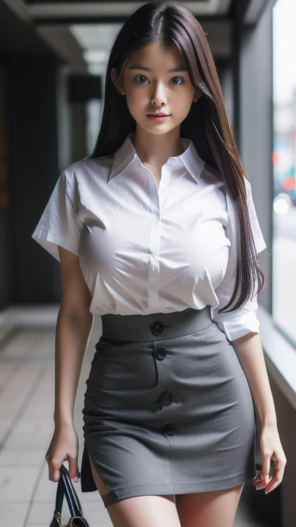 ((Best quality, 8k, Masterpiece :1.1)), Sharp focus :1.2, A Pretty Girl 18 years old with perfect figure :1.4, Slender abs :1.2, ((Layered long hair, Beautiful breasts :1.2)), (White tight shirt :1.3), office wear, mini black tight skirt (Sultry) ((Aroused: 1.5)), night: 1.5, Supper beautiful face, Supper beautiful eyes, ((detailed face)), ((detailed eyes)) ((detailed office uniform)), ((detailed clothing)), ((detailed pantyhose)), revealing cleavage , Rain :1.5, Street:1.3, Highly detailed face and skin texture, Detailed eyes, Double eyelid