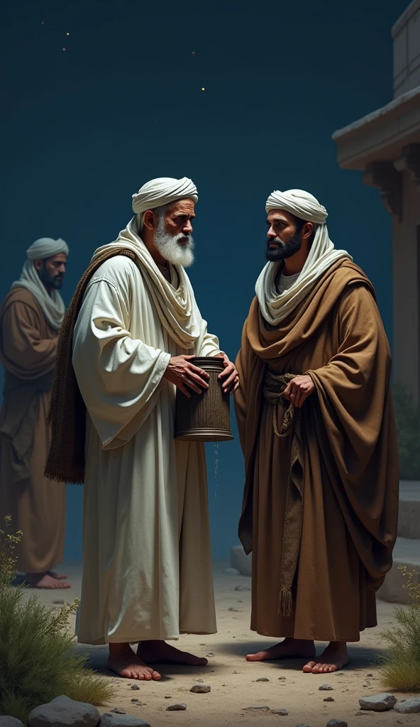 Full-body Noah with old brown robe white beard for children's story photo in 16k hyper realistic --auto